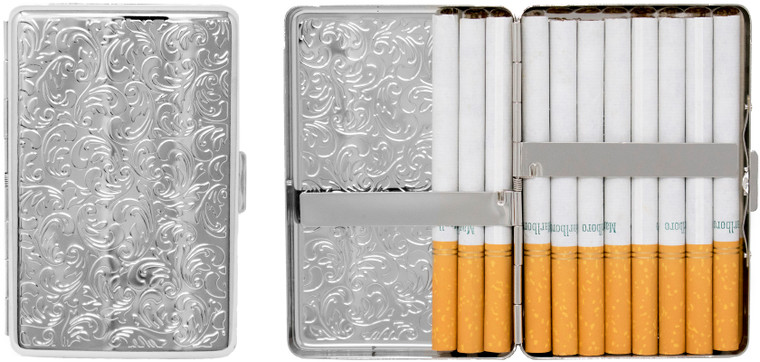 Silver Victorian Print | Metal-Plated Compact 100mm Cigarette Case