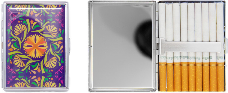Retro Pattern Insert | Metal-Plated Ultra Compact 100mm Cigarette Case With Insert