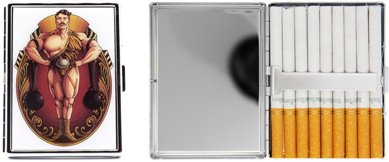 Vintage Weightlifter | Metal-Plated Ultra Compact 100mm Cigarette Case With Insert