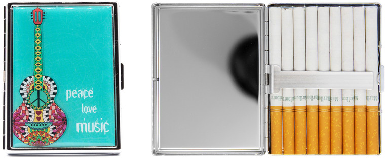 Peace Love Music | Metal-Plated Ultra Compact 100mm Cigarette Case With Insert