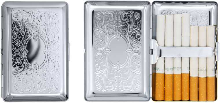 Silver Victoria Print | Set of 2 Metal-Plated Ultra Compact 84mm Cigarette Case