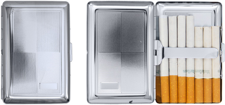 Silver Four Square | Set of 2 Metal-Plated Ultra Compact 84mm Cigarette Case