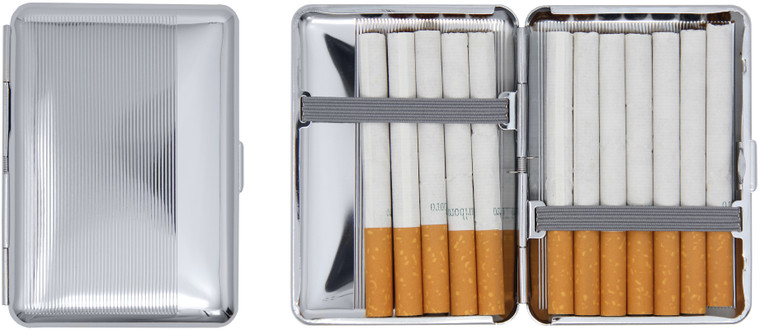 Silver Stripes | Set of 2 Metal-Plated Compact 84mm Cigarette Case With Elastic Bands