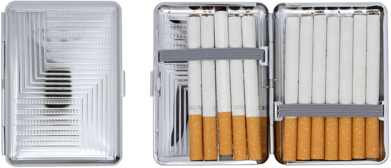 Silver Waves | Set of 2 Metal-Plated Compact 84mm Cigarette Case With Elastic Bands
