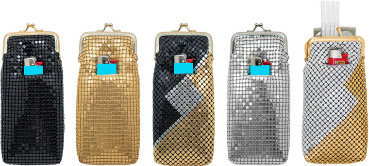 M1502 | 4mm Metallic Mesh 10mm or 120mm Cigarette Purse With Lighter Pocket