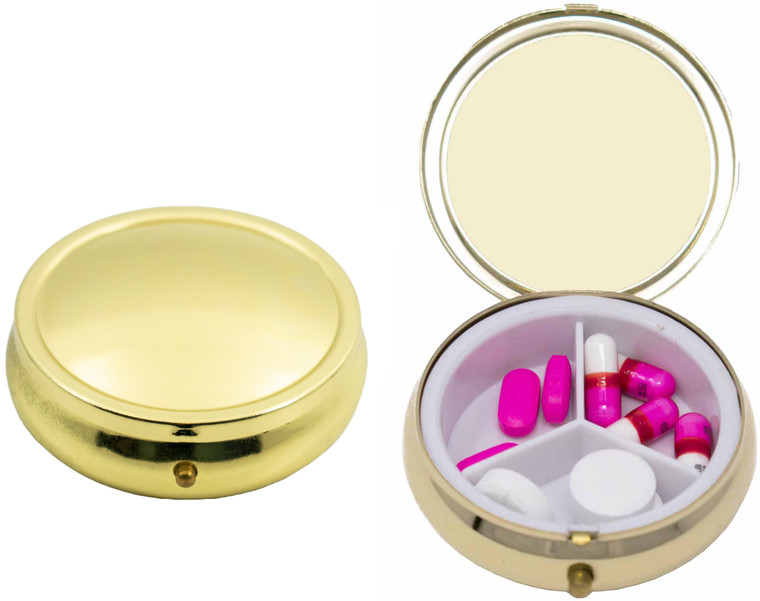 Large Gold Curved | Set of 2 Round Embossed Pill Boxes With 3 Compartments