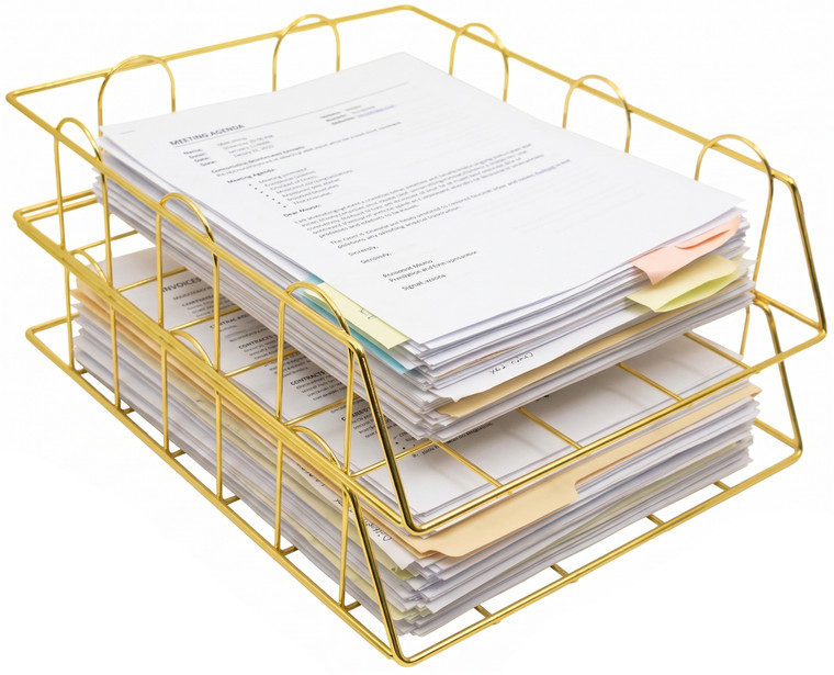 2 or 4-Tier Gold Stackable Desk Organizer Tray Set | W 9.75" X L 12"