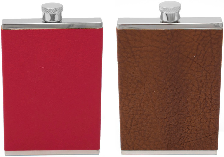 4oz Smooth | Set of 2 Stainless Steel Pocket Hip Flasks Wrapped in Faux Leather
