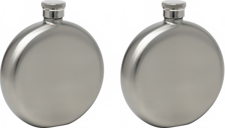 5oz Brushed Silver | Set of 2 Round Stainless Steel Pocket Hip Flasks