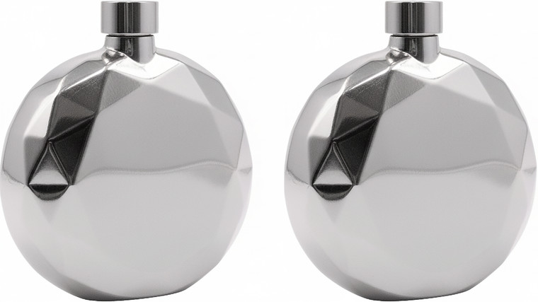 5oz Diamond Silver | Set of 2 Round Stainless Steel Pocket Hip Flasks