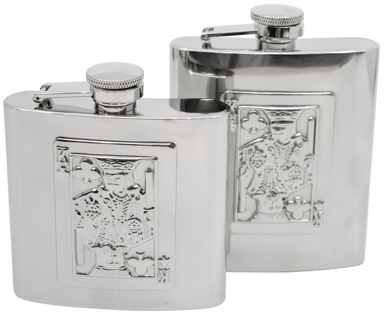 King of Clubs | Set of 2 Classic Stainless Steel Pocket Hip Flasks