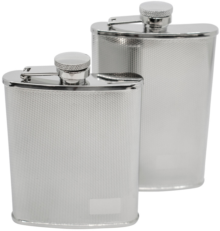 6oz Trellis Print | Set of 2 Classic Stainless Steel Pocket Hip Flasks