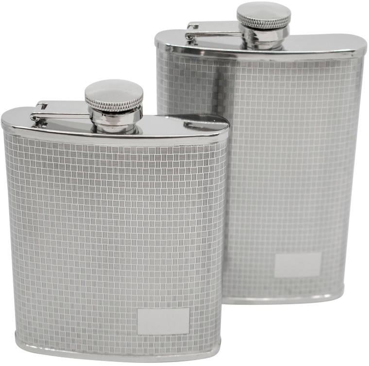 6oz Thatch Print | Set of 2 Classic Stainless Steel Pocket Hip Flasks