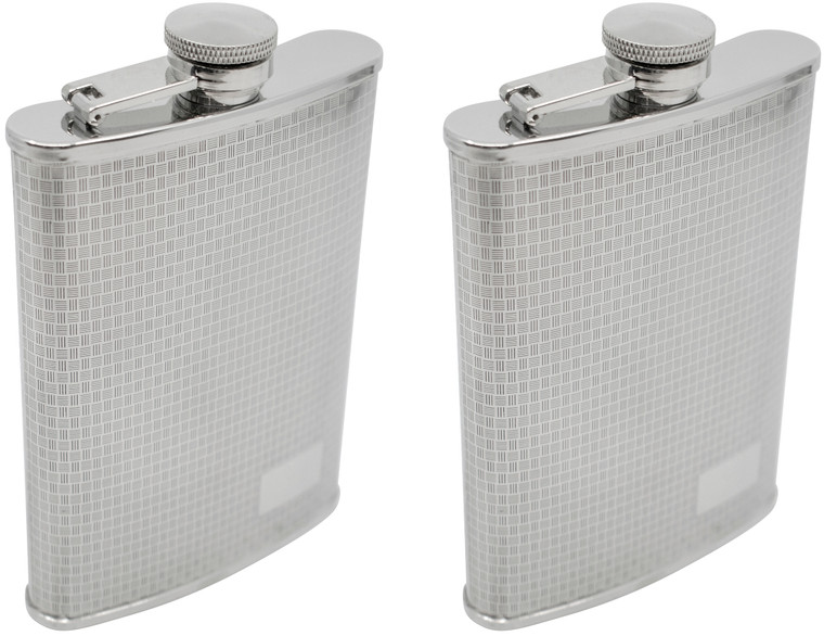 8oz Thatch Print | Set of 2 Classic Stainless Steel Pocket Hip Flasks