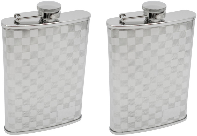 8oz Checker Print | Set of 2 Classic Stainless Steel Pocket Hip Flasks