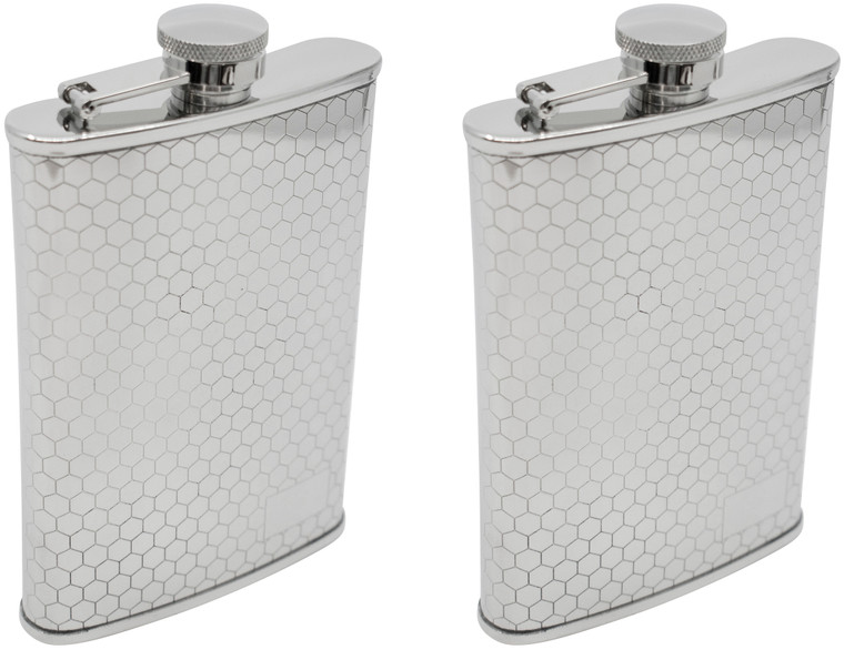 8oz Honeycomb Print | Set of 2 Classic Stainless Steel Pocket Hip Flasks