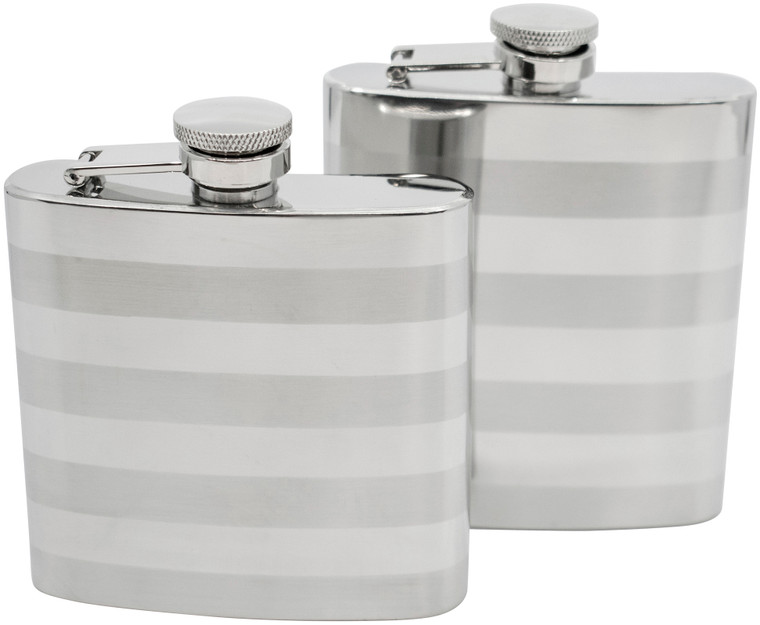 6oz Stripes | Set of 2 Classic Stainless Steel Pocket Hip Flasks