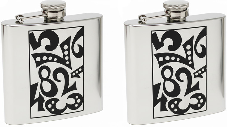 6oz Black Numerical | Set of 2 Classic Stainless Steel Pocket Hip Flasks