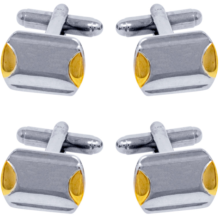 Gold Edges | Set of 2 Silver Stainless Steel Alloy Shirt Cufflinks