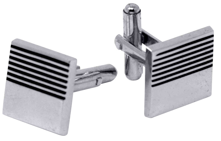 Black Streak | Set of 2 Silver Stainless Steel Alloy Shirt Cufflinks