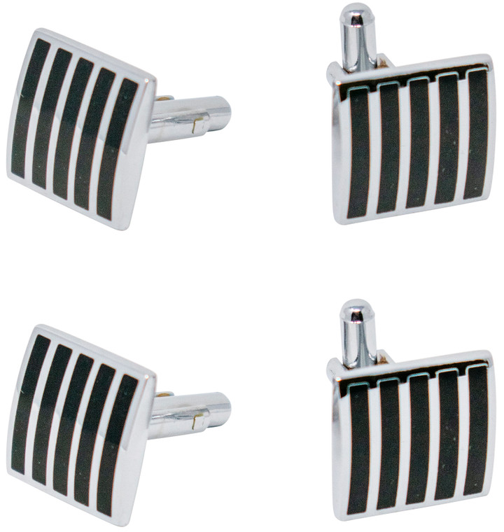 Black Stripes | Set of 2 Silver Stainless Steel Alloy Shirt Cufflinks