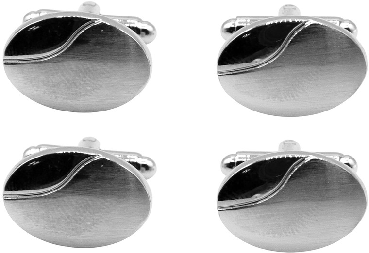 Oval | Set of 2 Silver Stainless Steel Alloy Shirt Cufflinks