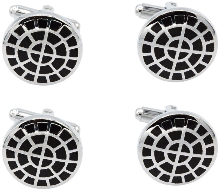 Black Pattern | Set of 2 Silver Stainless Steel Alloy Shirt Cufflinks