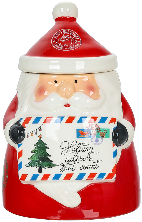 S8207 SANTA | "Holiday Calories Don't Count" | Christmas Themed Winter Holiday Ceramic Cookie Jar