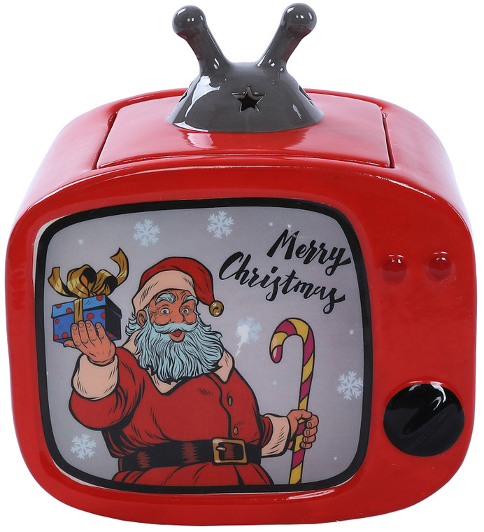 S7927 CHRIST | Vintage TV | Christmas Themed Winter Holiday Ceramic Cookie Jar
