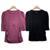 Lot of 2 Gap Maternity Puff-Sleeve Rib Henley Maternity Top in Damson Pink  and Black | Gently Used - Size X-Small