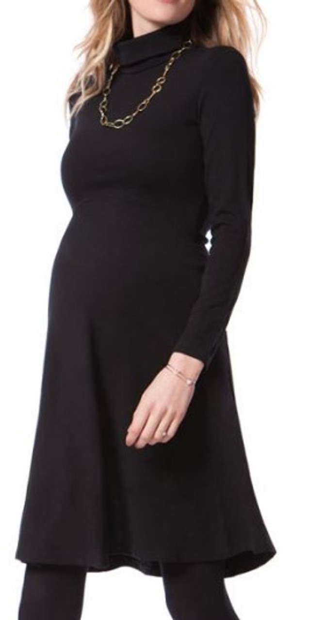Seraphine Maternity Black Long Sleeve High Neck Maternity Dress