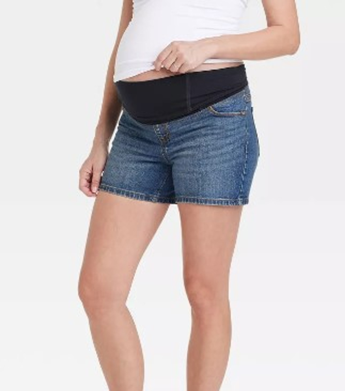 *New* Isabel Maternity by Ingrid & Isabel Maternity Over Belly Midi  Maternity Jean Shorts