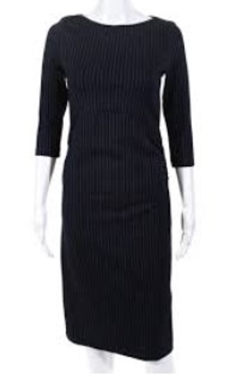 Soon Maternity Navy Blue Pinstripe 3/4 Sleeve Stripe Seamed Maternity Dress  | Excellent Used - Size XS