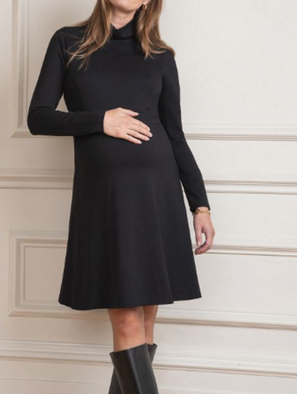 Seraphine Maternity Black Long Sleeve High Neck Vanessa Maternity Dress |  Like New - Size 6 USA