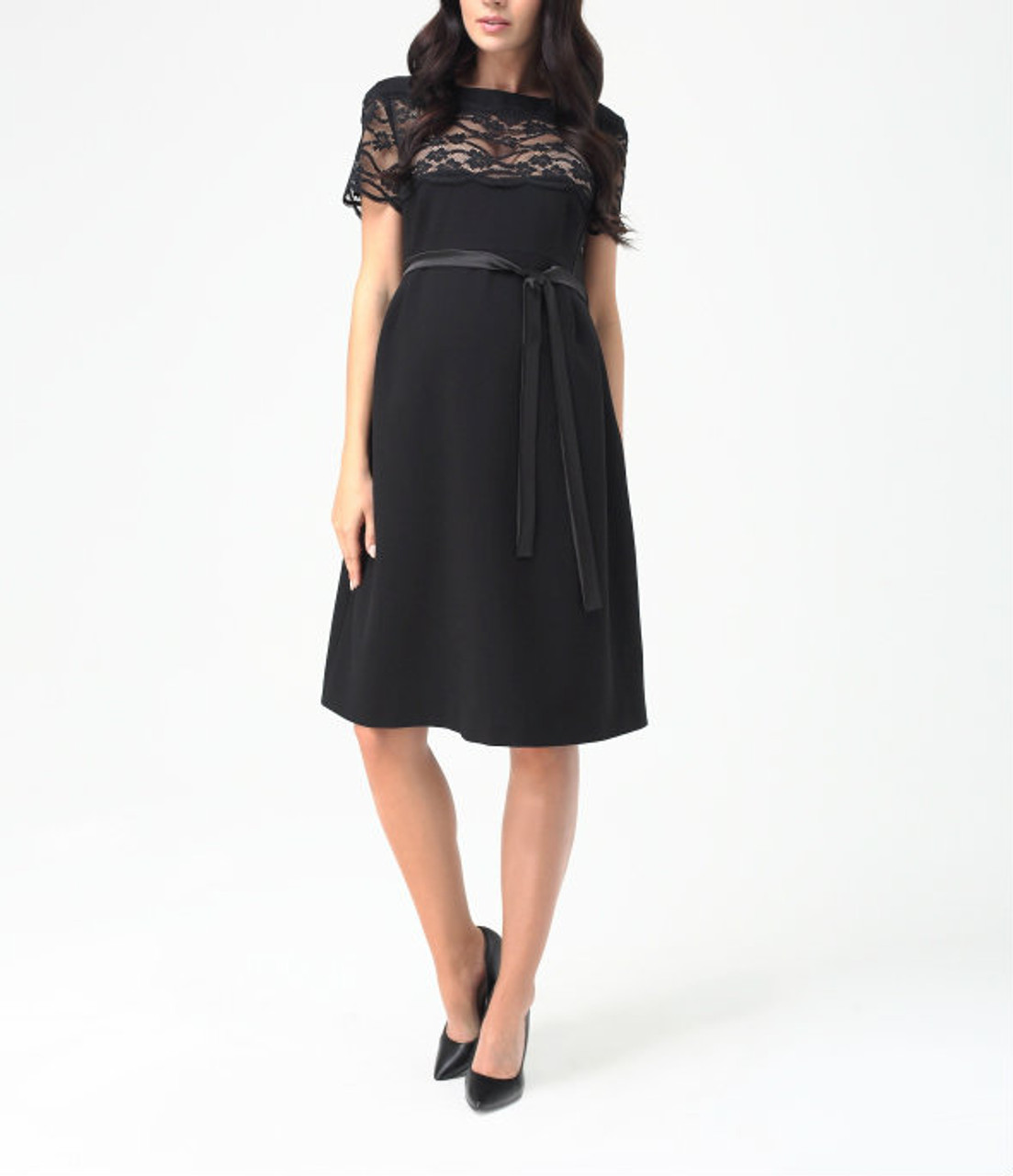 New* Black 9fashion Maternity Lace Scallop Sleeve Maternity Dress (Small) -  Motherhood Closet - Maternity Consignment