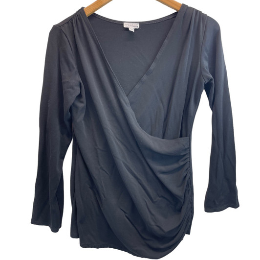 Black A Pea in the Pod Maternity Ruched Crossover Maternity Blouse (Size Large -Gently Used)) Black A Pea in the Pod Maternity Ruched Crossover Maternity Blouse (Size Large -Gently Used))