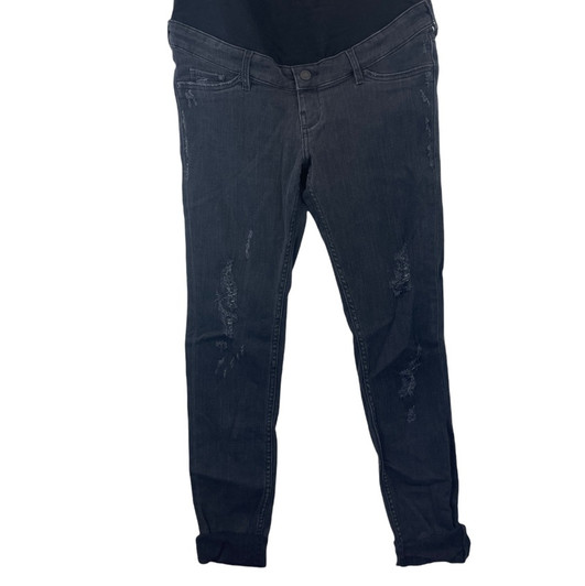 Black & Denim Maternity Distress Skinny Roll Up Maternity Jeans  Size 8