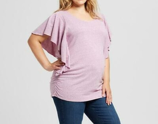 Heathered Pinkish Purple Isabel Maternity Short Sleeve Knit Top (Like New - Size Large)