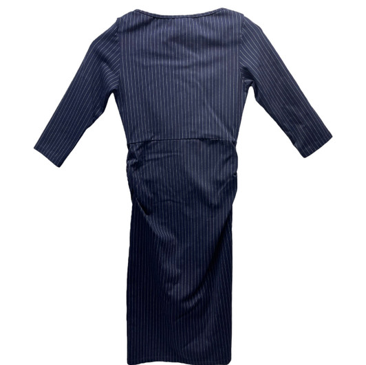 Soon Maternity Navy Blue Pinstripe 3/4 Sleeve Stripe Seamed Maternity Dress | Excellent Used - Size XS