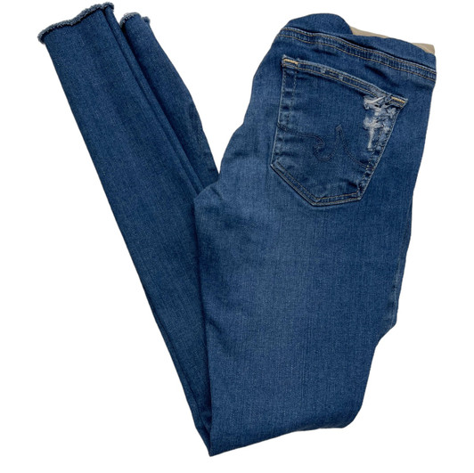AG Adriano Goldschmied Secret Fit Belly Full Panel Skinny Light Wash Distressed Raw Hem Maternity Jean| Like New- Size 24R