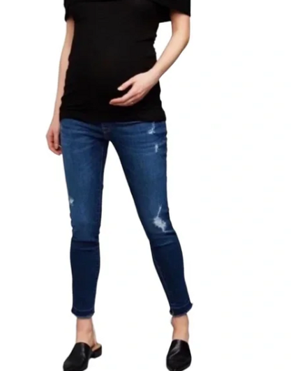 Dark Wash High-Rise Under Belly Skinny Maternity Jeans - Isabel