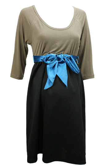 *New* Maternal America Maternity Brown & Black Boucle Tie Front Dress (Size Medium)