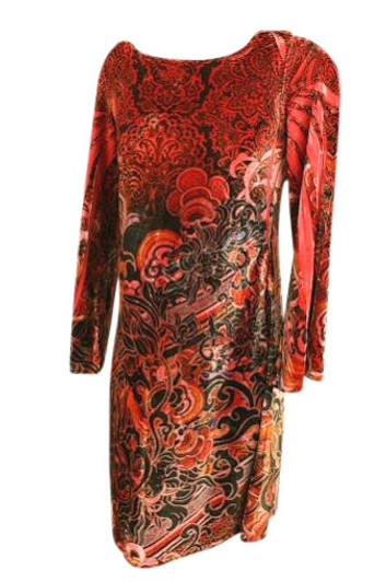 Red / Black Velvet Cato Maternity Long Sleeve Dress (Like New - Size Medium)