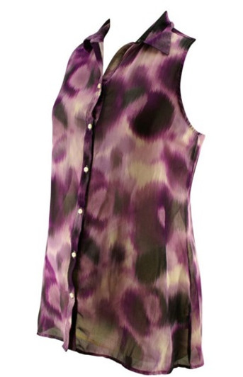 Eggplant Sweet Pea Maternity Printed Button-Back Blouse (Small - Like New)