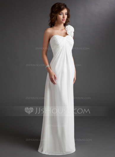 *New* JJs House Champagne Empire One Shoulder Floor Length Special Occasion Chiffon Maternity Dress with Ruffle Flowers (Size 6) *New* JJs House Champagne Empire One Shoulder Floor Length Special Occasion Chiffon Maternity Dress with Ruffle Flowers (Size 6)