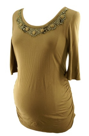 Deep Taupe A Pea in the Pod Maternity Embellished 1/4 Sleeve Maternity Top (Gently Used - Size X-Small)