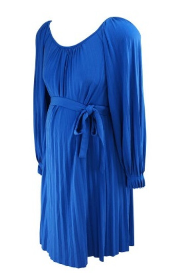 Deep Cerulean Blue Donna Morgan for A Pea in the Pod Maternity Collection Pleated Dress (Like New - Size Medium)