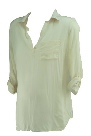 *New* Cream A Pea in the Pod Maternity Consignment Misoka Maternity Long Sleeve Blouse with Pleated Shoulder Detail (Size Large)