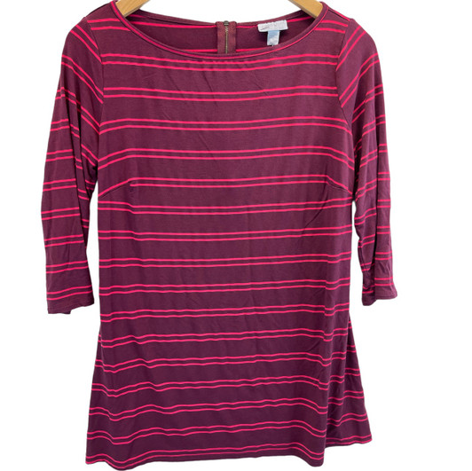 *New* Raspberry Striped A Pea in the Pod Maternity Long Sleeve Maternity Tee  with Exposed Zipper (Size Medium)