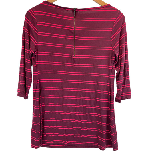 *New* Raspberry Striped A Pea in the Pod Maternity Long Sleeve Maternity Tee  with Exposed Zipper (Size Medium)